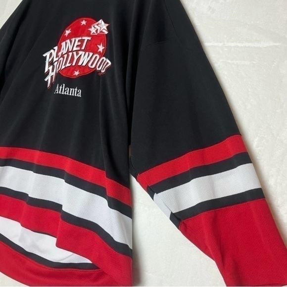 Vintage Planet Hollywood hockey Jersey Mens Size XL Black Red White 90s Logo - Picture 8 of 9